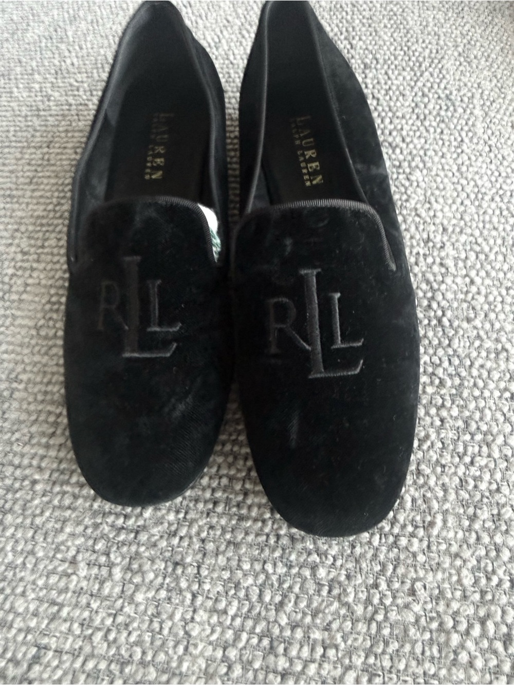 Ralph Lauren Black Velvet RL Embroidered Loafers